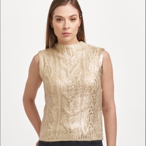 Dear John Sweaters - DEAR JOHN M Tatiana Sleeveless beige And Gold Sweater Vest